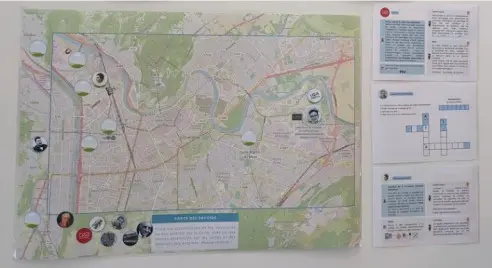 Carte de Grenoble et fiches d'énigmes du jeu ScientiQuest